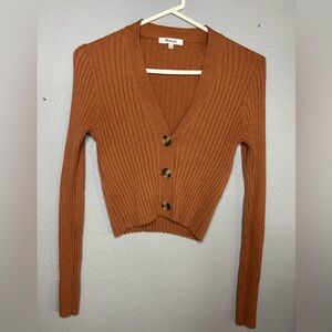 Madewell Rust Ribbed V‑Neck Button Cardigan